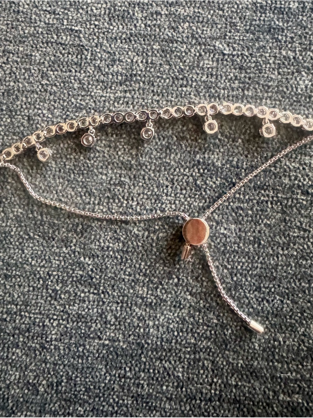 Swarovski Silver-Tone Crystal Slider Bracelet with Dangling Crystals - Picture 4 of 5